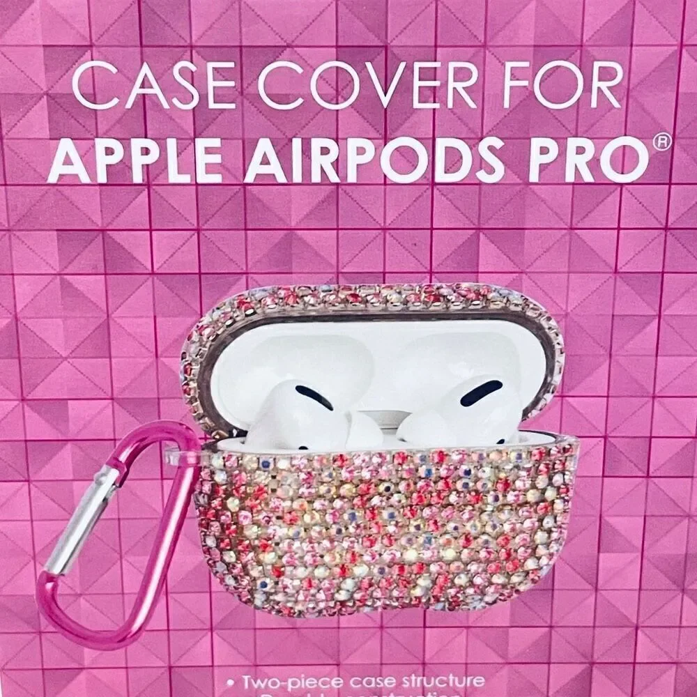 NWT Bling Pink Rhinestones case cover Apple AirPods Pro Anti shock & carabiner